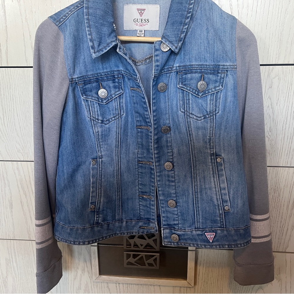 GUESS Blue Denim Jacket with Gray Sleeves